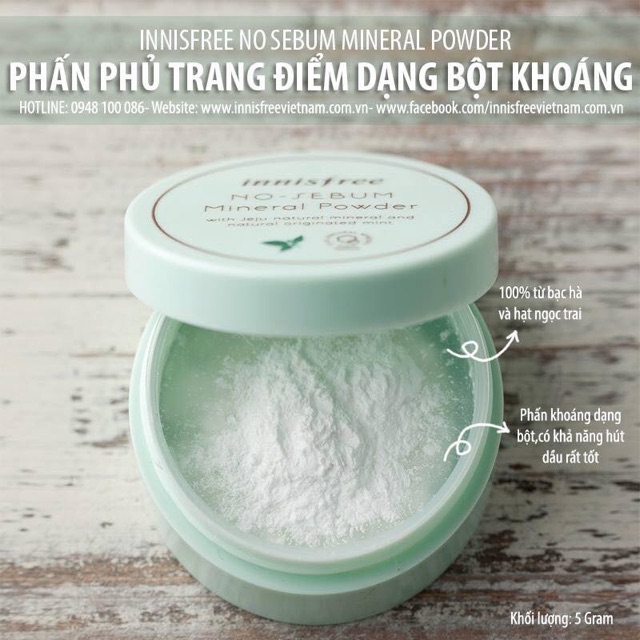 Phấn phủ kiềm dầu dạng bột Innisfree No Sebum Mineral Powder 5g