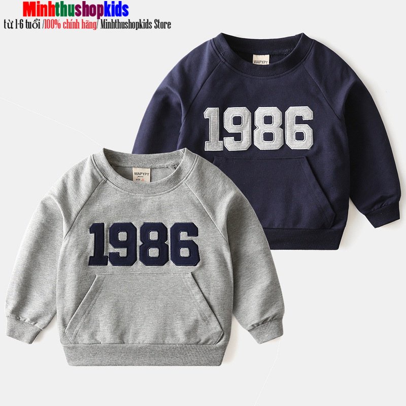 Bé trai và bé gái Áo nỉ Wapypy dài tay 1986 cho bé 10-35kg