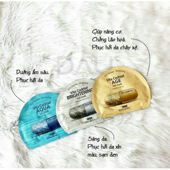 Combo 5 Mặt nạ lá nguyên khối dưỡng da ẩm mượt BNBG Vita Cocktail Aqua Foil Mask - Moisturizing.màu xanh