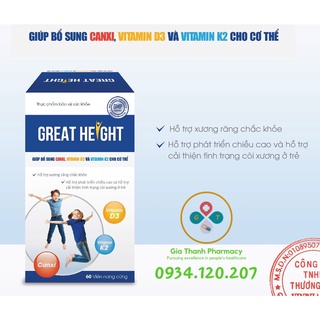 Great height - bổ sung calci,vitamin d3, k2 - hỗ trợ tăng chiều cao