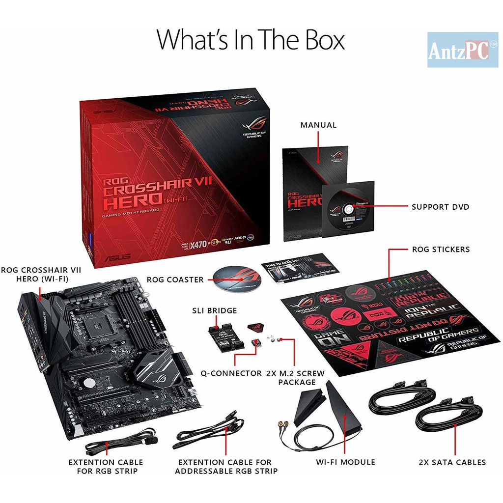 Bo mạch chủ ASUS ROG Crosshair VII Hero (Wi-Fi) AMD Ryzen 2 AM4 X470 DDR4 M.2 USB 3.1 Gen 2 ATX - Hàng Like new fullbox