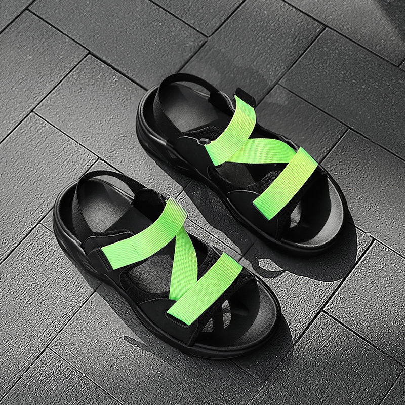 Sandal nam quai dán co giãn hình chữ đế bằng năng động thời trang