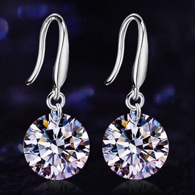 Khuyên tai treo đá nhân tạo cao cấp 10ly- 12ly sáng bạc ta móc