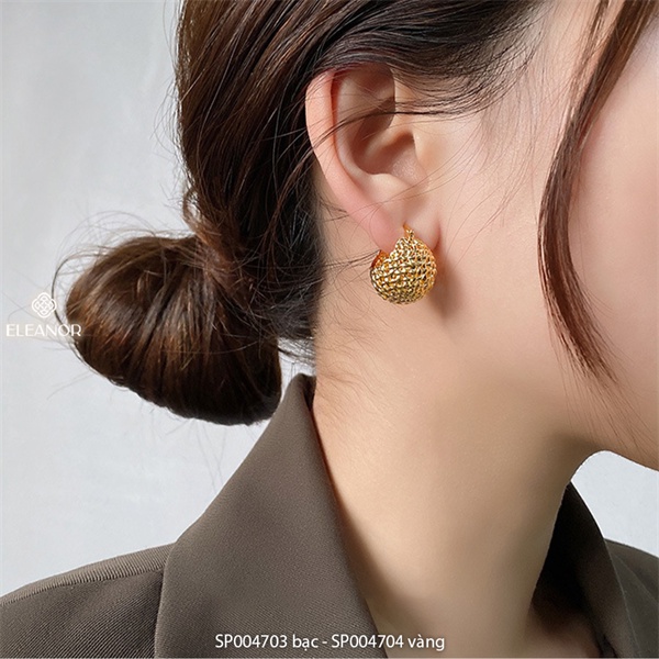Bông tai nữ chuôi bạc 925 Eleanor Accessories hình cầu họa tiết đan lưới phụ kiện trang sức 4703