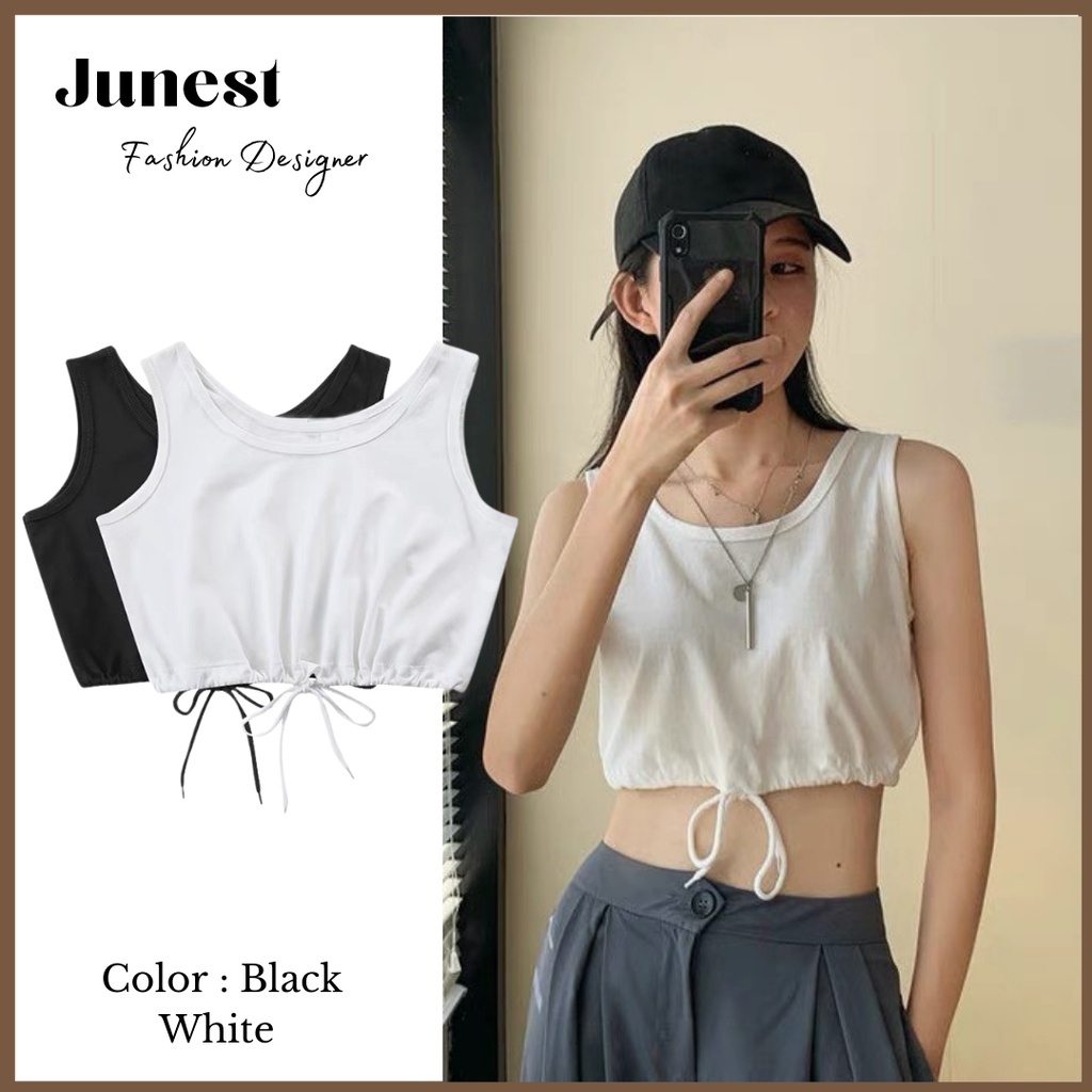 Áo ba lỗ nữ JUNEST ba lỗ croptop cổ tròn dây rút eo Bassic Croptop ABLBE16