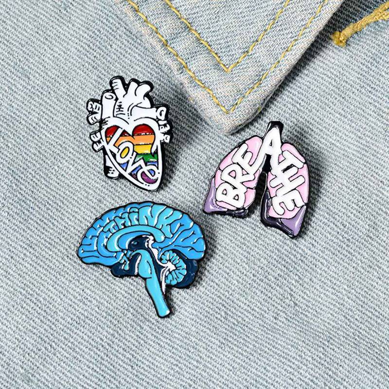 Sawadik Organ Enamel Pins Custom Heart Lung Brain Brooch Lapel Pin Shirt Bag Love Breath Mind Badge Cartoon Jewelry Gift For Friends