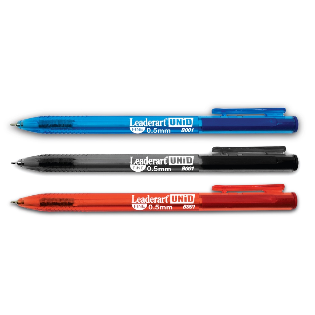 Bút bi Semi Gel Ink LEADERART UNID B001- Hộp 20 cái, đủ 3 màu - Ngòi 0.5mm viết êm trơn