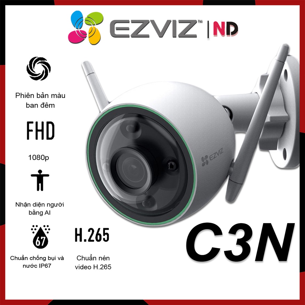 Camera Ngoài Trời Wi-Fi 2MP EZVIZ C3N HD 1080P Màu Ban Đêm - Hàng chính hãng bảo hành 24 tháng