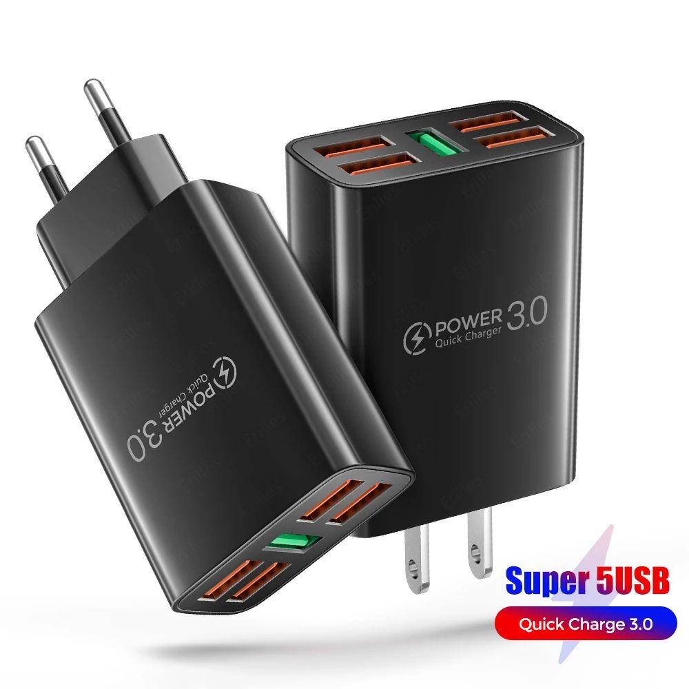 Bộ Sạc Nhanh 5 Cổng USB Thiết Kế Nhỏ Gọn Tiện Dụng Cho Điện Thoại Di Động