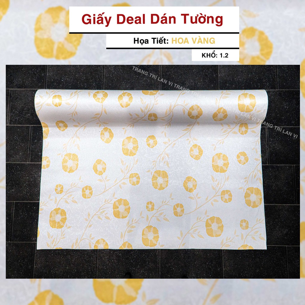 Giấy dán tường màu vàng có hoa văn [HÀNG CHẤT LƯỢNG] hoa văn 3D - có sẵn keo mặt sau - khổ 1,2m