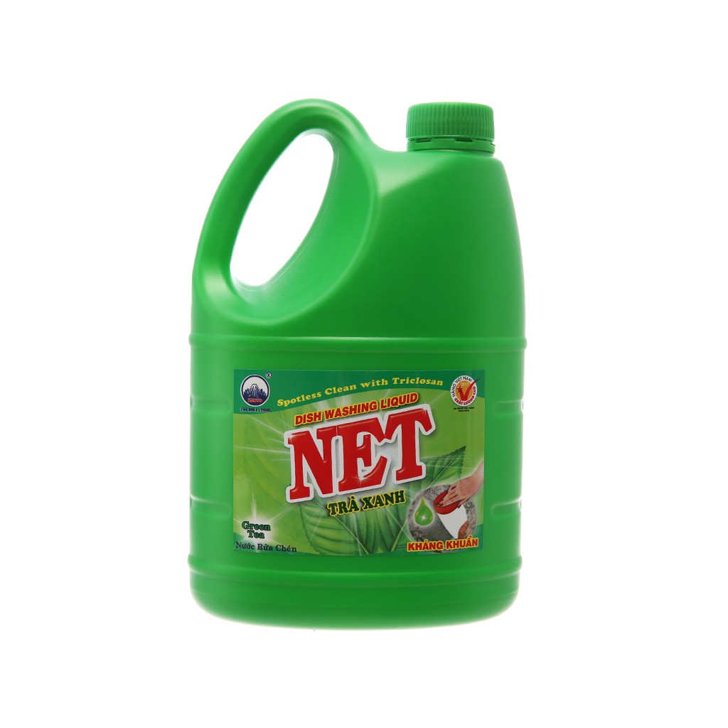 Nước rửa chén NET kháng khuẩn hương trà xanh can 1.46 lít