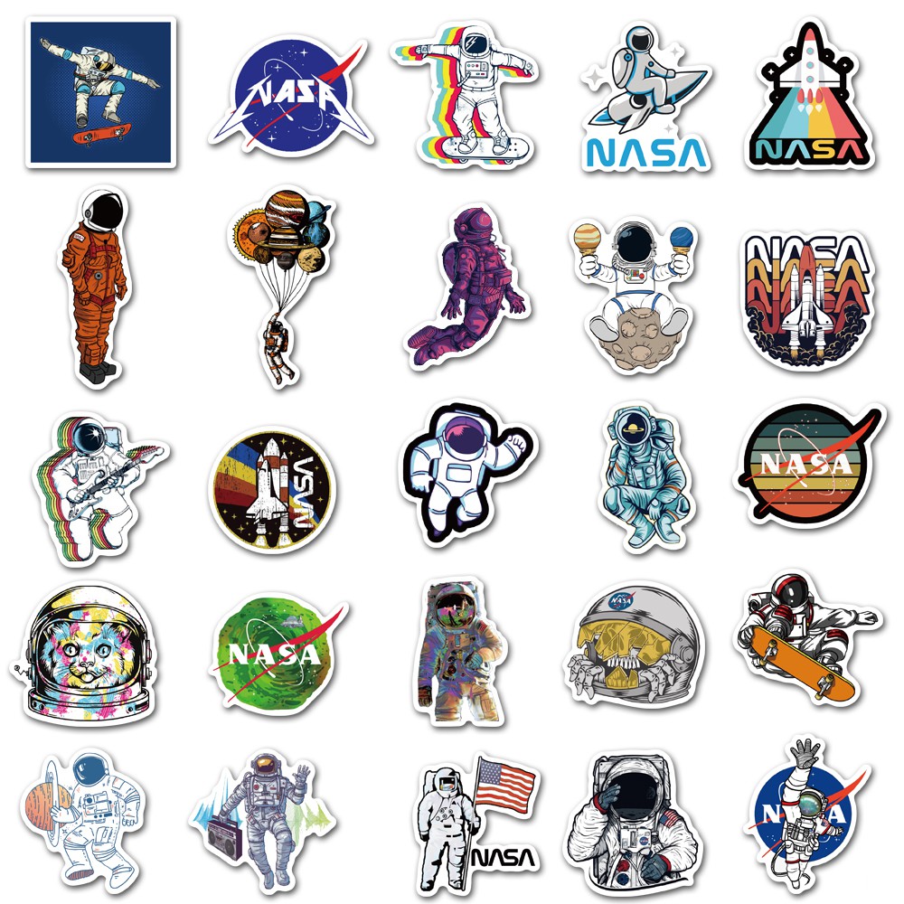 Gói 50 hình dán PVC chống nước hoạ tiết phi hành gia hàng không vũ trụ Nasa đẹp mắt | BigBuy360 - bigbuy360.vn