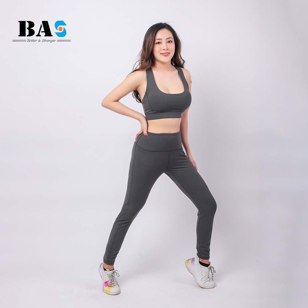 Set đồ tập gym yoga aerobic BAS bra xoắn lưng cá tính phối legging nâng mông - S40023