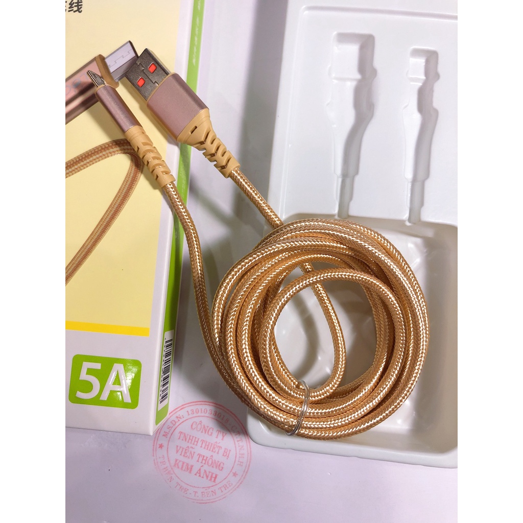 2m -V8-Dây sạc nhanh Lecun HT 20 dòng điện 5V- 5A  chuôi V8/ micro, dây dù dài 2m - Hàng Chính Hãng