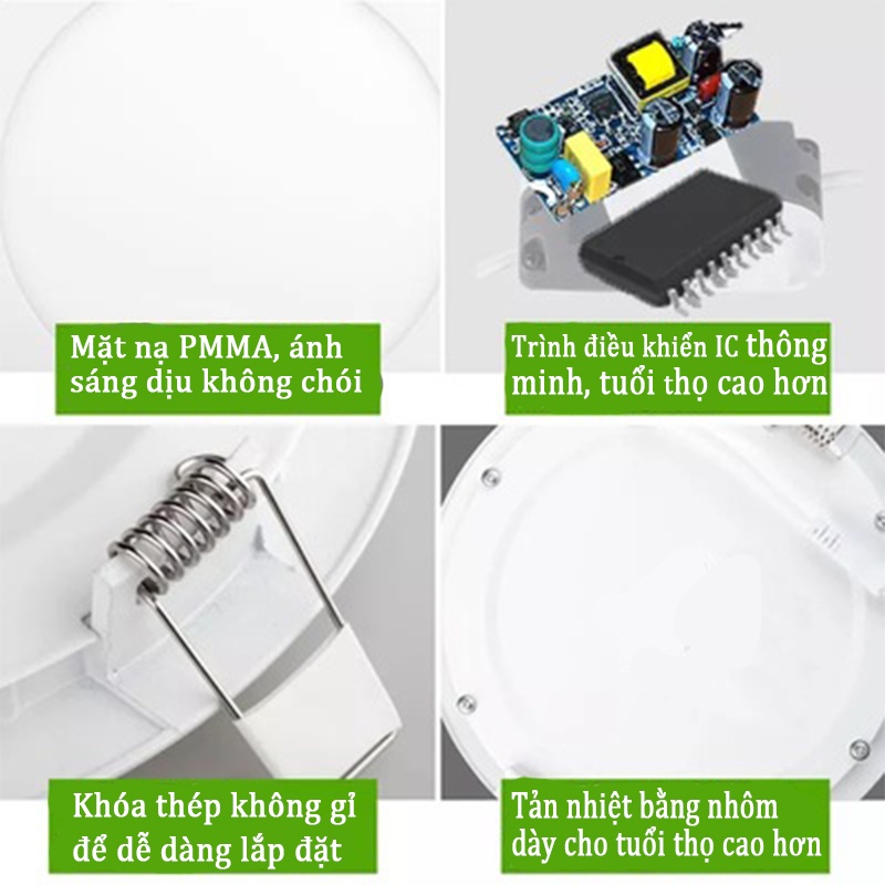 Đèn led panel âm trần tròn siêu mỏng 6w 9w 12w ánh sáng trắng Tiết kiệm điện và độ sáng cao giá xưởng Bảo hành 12 tháng