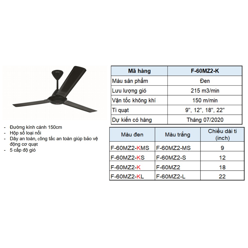 Quạt Trần Panasonic 3 cánh Màu đen F-60MZ2