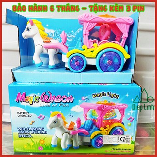 Đồ chơi xe ngựa kéo xe hoàng gia phát đèn có nhạc, xài pin đẹp cho bé gái