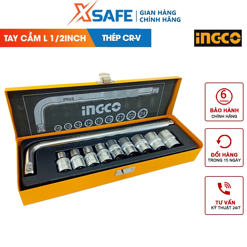 Bộ 10 đầu tuýp tay vặn chữ L 1/2 inch INGCO HKTS12101 thép CR-V siêu cứng, chịu nhiệt, chống rỉ sét [CHÍNH HÃNG][XSAFE]