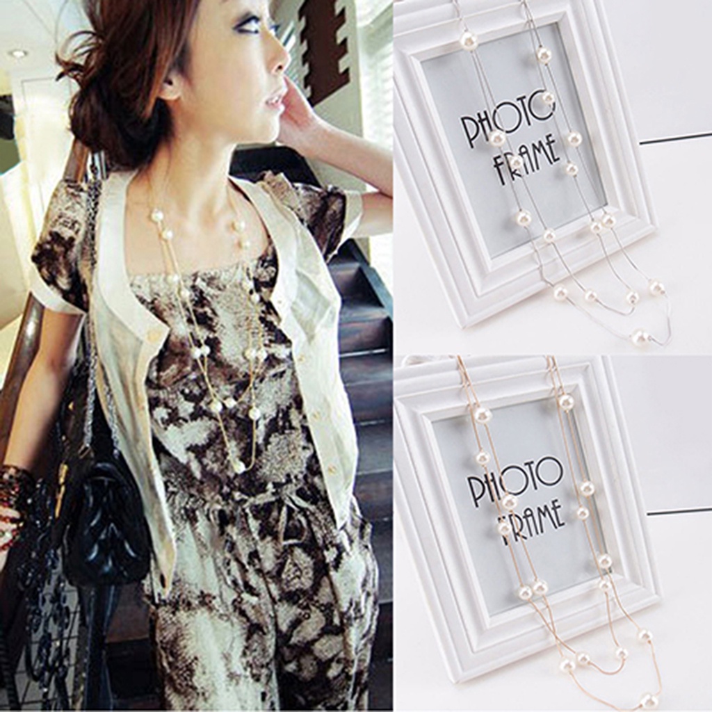 Dây chuyền thời trang dáng dài đính ngọc trai giả đẹp mắt