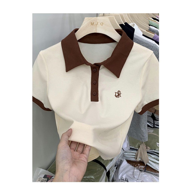 Áo Thun polo Nữ Ngắn Tay Thêu Hoa