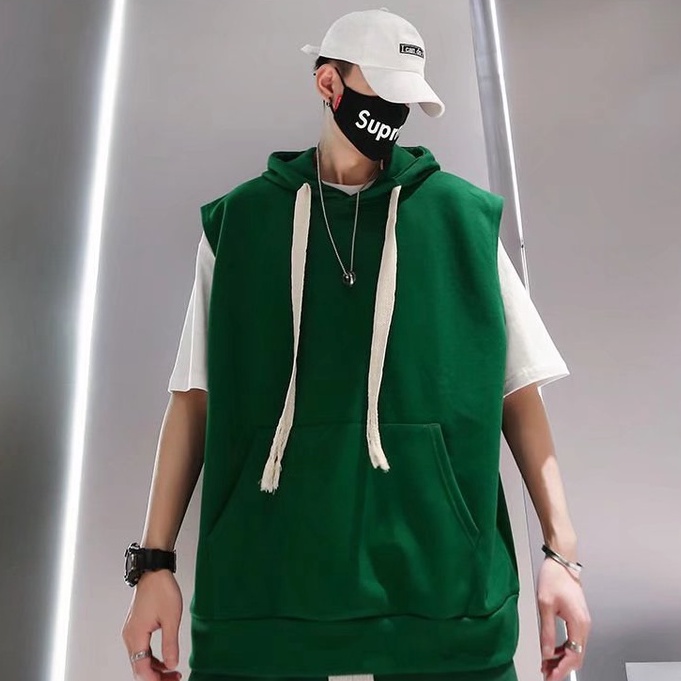 Áo Hoodie Cổ Tròn Không Tay Màu Trơn Đơn Giản Phong Cách Hip Hop Hàn Quốc Thời Trang Cho Nam