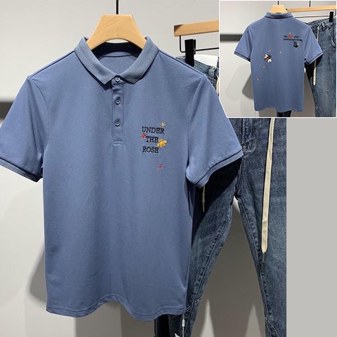 Áo polo Ôm Dáng Ngắn Tay Thêu Hình baju lelaki berkolar saiz besarpanda 2022 Trẻ Trung Cho Nam