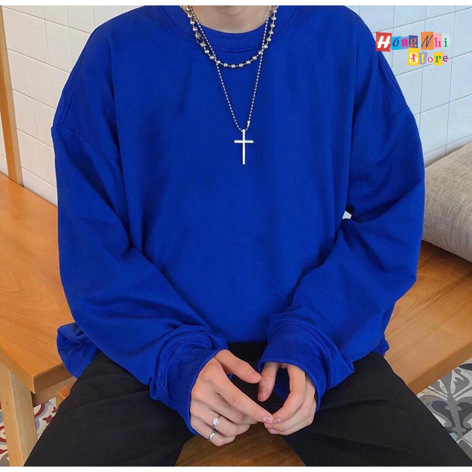 Áo Sweater Trơn Ulzzang Unisex Màu Xanh Dương Coban Chất Nỉ Bông Cao Cấp Dáng Rộng Nam Nữ - MM