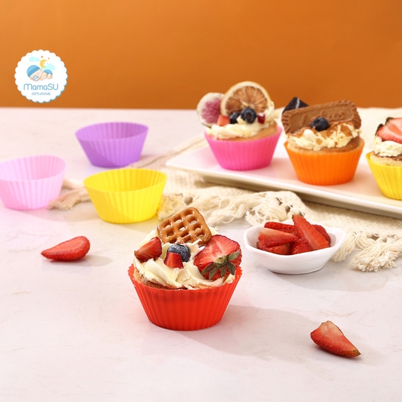 Khuôn Cupcake silicone làm bữa phụ bánh Bông lan Muffin cho bé ăn dặm
