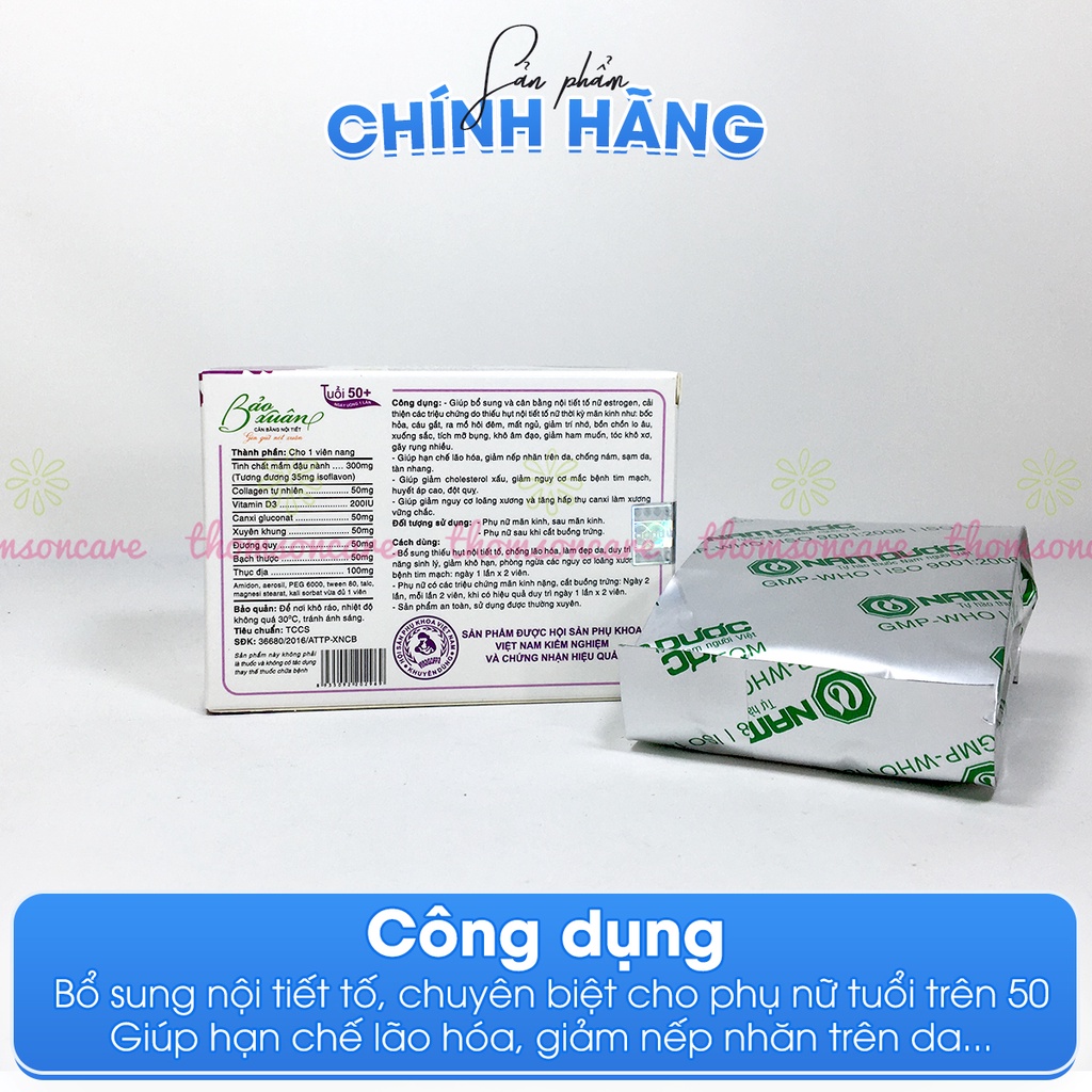 Bảo xuân tím tuổi 50 +, hỗ trợ cân bằng nội tiết tố cho tuổi mãn kinh hộp 30 viên