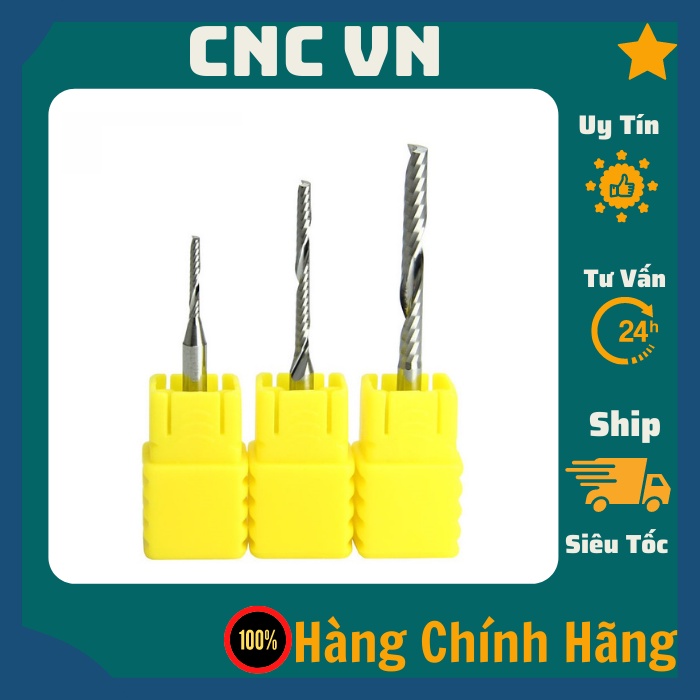 Mũi Dao Cắt Quảng Cáo CNC cao cấp cán 3mm Lưỡi 2mm , mũi xoắn 1 me, Chuyên dùng để phay, cắt gỗ, nhựa