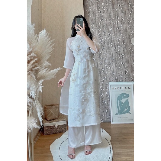 Áo Dài Cách Tân Thiết Kế Cao Cấp_MITA_ Áo Dài  Voan Tơ 4 Tà