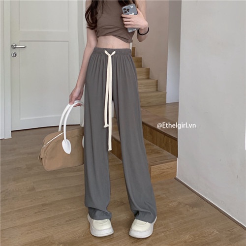 Quần ống rộng Lưng Cao Phối Dây Rút Phong Cách Hàn Quốc 3 Màu Sắc Lựa Chọn Dành Cho Nữ