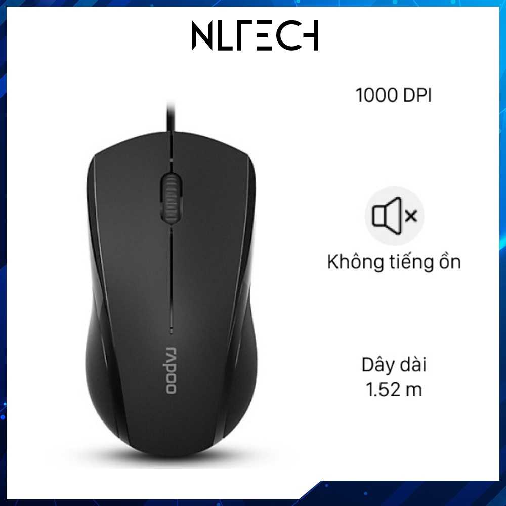 Chuột Có Dây Silent Rapoo NLT-1200 Đen - Bảo hành đổi mới trong 180 ngày