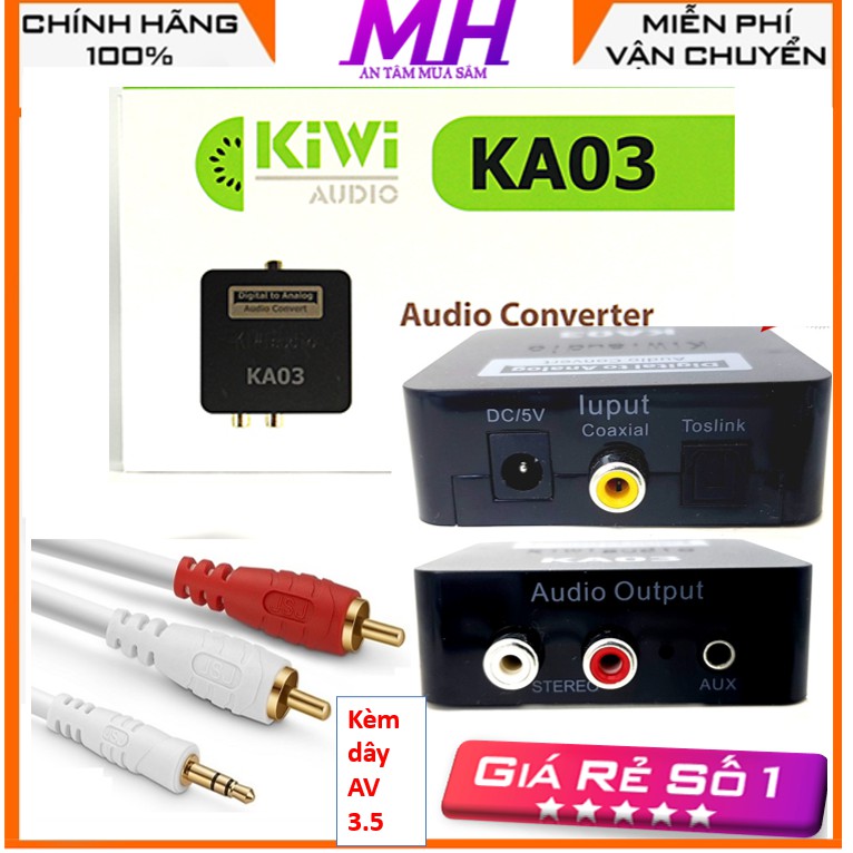Bộ chuyển đổi optical chính hãng KIWI KA03 chính hãng có kèm thêm dây AV 3.5 dùng kết nối TV, điện thoại - BH 12 tháng
