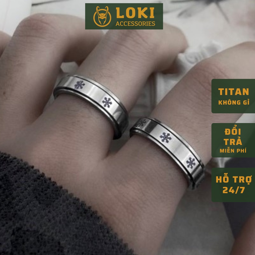 Nhẫn nam nữ tròn Loki Accessories màu bạc thời trang chất Titan đẹp đơn giản không gỉ - Nhẫn Flake