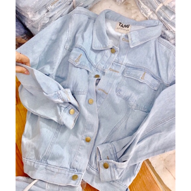Áo khoác form rộng màu xanh sáng dày dặn cực kỳ đẹp- bao vải jeans dài