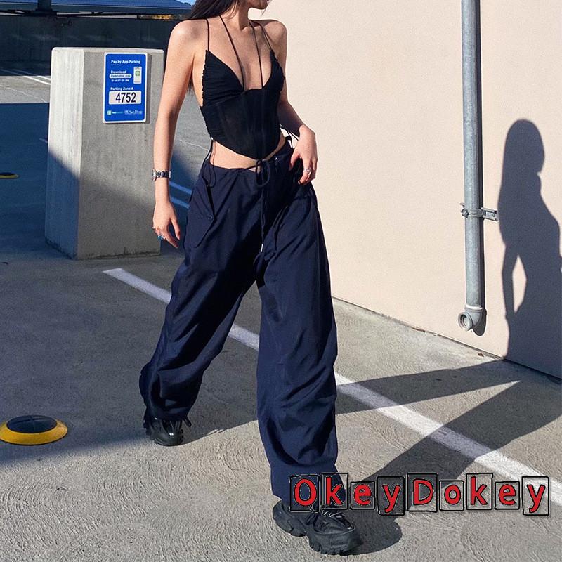 Quần Dài Ống Rộng Lưng Thun Rút Dây Màu Trơn Thời Trang Mùa Hè Cho Nữ