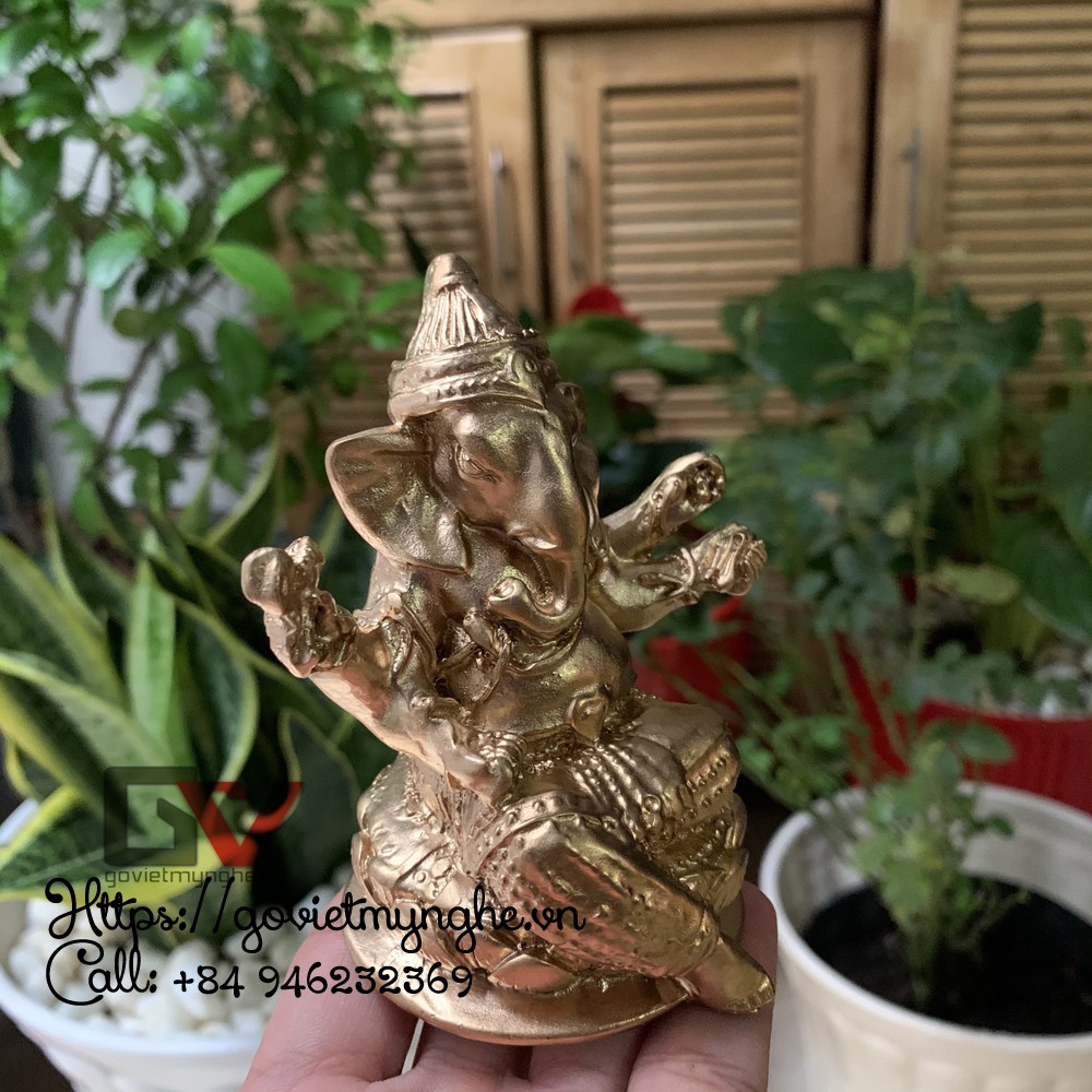 [Thần voi Ganesha] Tượng đá trang trí phong thủy Thần voi Ganesha Ấn Độ giáo - Chiều cao 10cm - Màu nhũ đồng