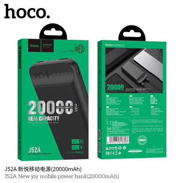 ⚡Mới⚡Pin Dự Phòng Hoco J52 J52A Bản Nâng Cấp 10000mAh - 20000mAh Siêu Mỏng ✔️ Sạc 2 Thiết Bị Cùng Lúc - Hàng Chính Hãng