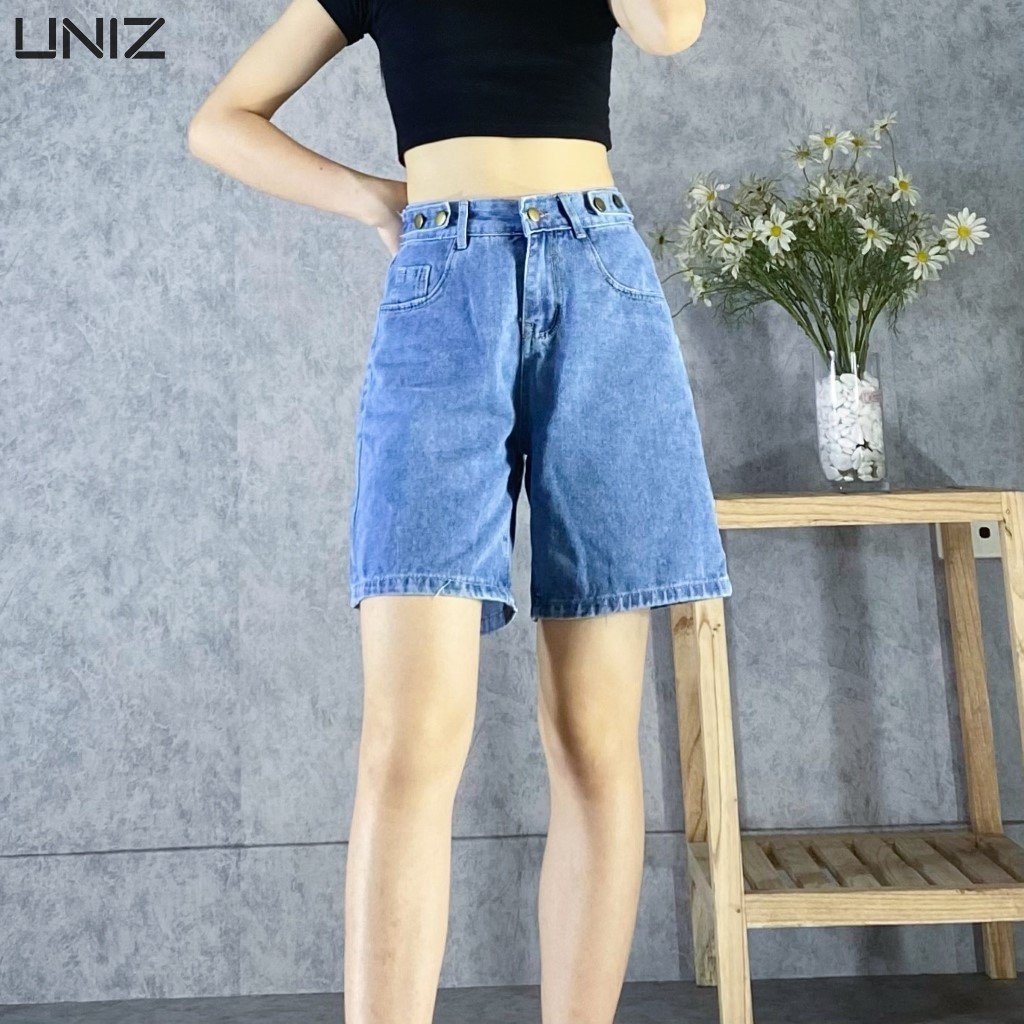 Quần Đùi Unisex Đường Phố UNIZ Jeandui3khuy (Màu Xanh), Short, Cạp Cao, Dáng Lửng, 3 Khuy, Vải Jean, Mềm, Co Giãn