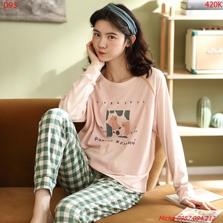 Bộ đồ cotton áo hồng quần caro bo gấu - Micha D93