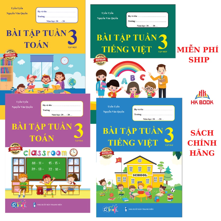 Sách - Combo Bài tập tuần Toán và Tiếng Việt lớp 3 - tập 1, tập 2 (4 cuốn)