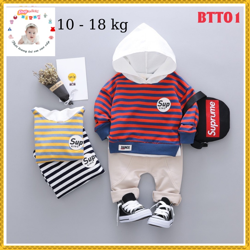 Bộ quần áo thu đông bé trai họa tiết kẻ sọc siêu đẹp size 10-18kg BTT01