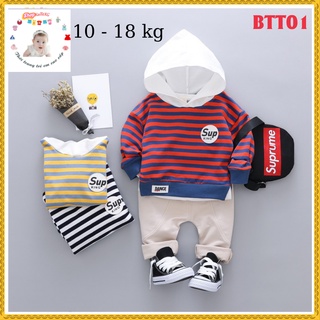 Bộ quần áo thu đông bé trai họa tiết kẻ sọc siêu đẹp size 10-18kg BTT01