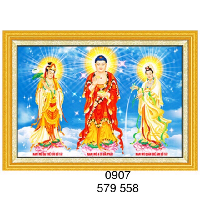 Tranh thêu chữ thập/ tranh đính đá Tam thế phật  kt 100x74cm