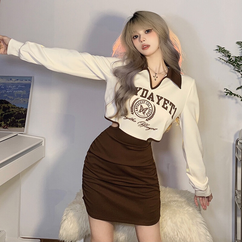 Kliou 2023 new Đầm KLIOU tay dài cổ chữ V ôm dáng in họa tiết phong cách vintage thời trang mùa hè 2022 mới dành cho nữ