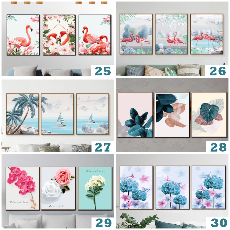 Tranh số hóa treo phòng khách combo3 đã căng khung painting by number DIY 40x50x3 sale hot