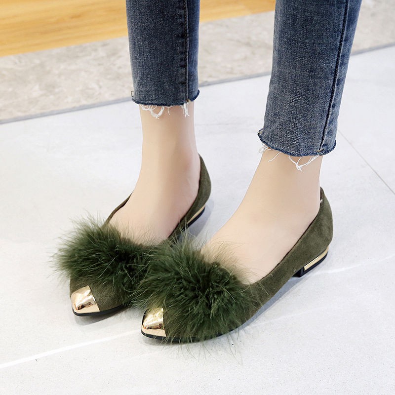 Giày Búp Bê Mũi Nhọn Đế Bằng Miệng Nông Phối Lông Thời Trang 2020 Cho Nữ | BigBuy360 - bigbuy360.vn