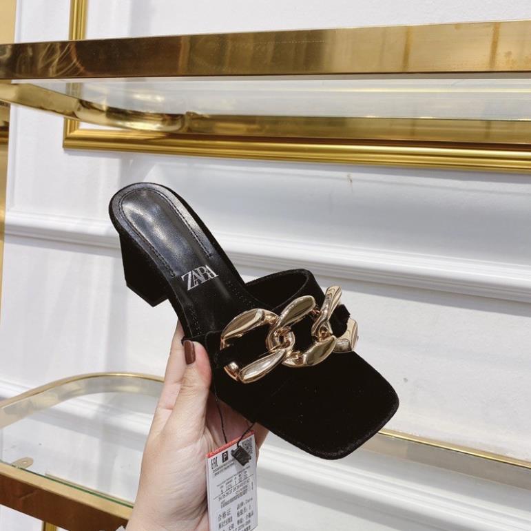 Dép guốc zara gót vuông 6p quai xích to hàng xuất xịn fullbox tag mác .