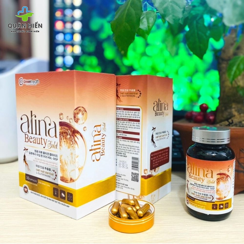 Viên thuốc uống ALINA BEAUTY GOLD Hỗ trợ điều trị nám xạm da tàn nhang bổ sung tăng cường nội tiết tố phụ nữ, 30 viên